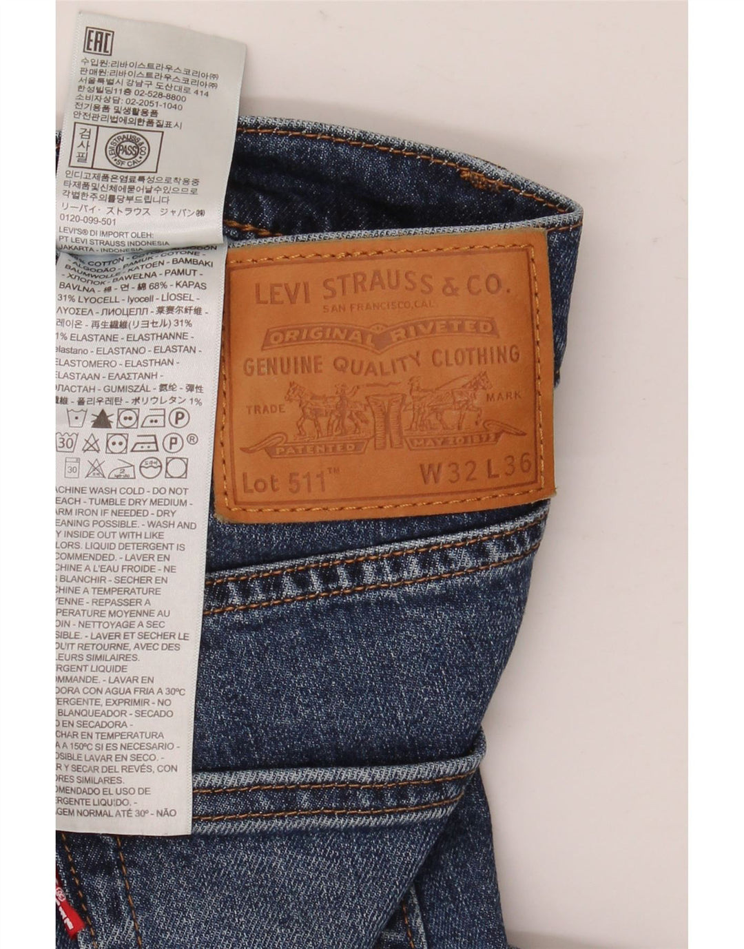 Męskie jeansy Levi's 511 Slim W32 L36 Niebieska bawełna