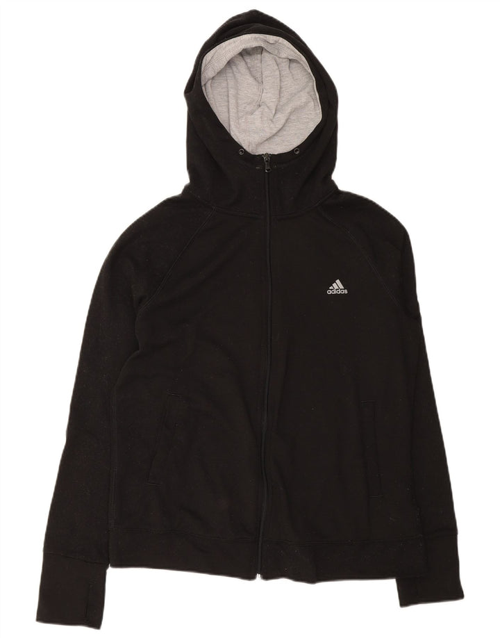 ADIDAS Womens Climalite Zip Hoodie Sweater UK 14 Large Black Polyester