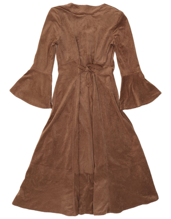 Vintage Womens Maxi Long Sleeve A-Line Dress UK 12 Medium Brown Polyester
