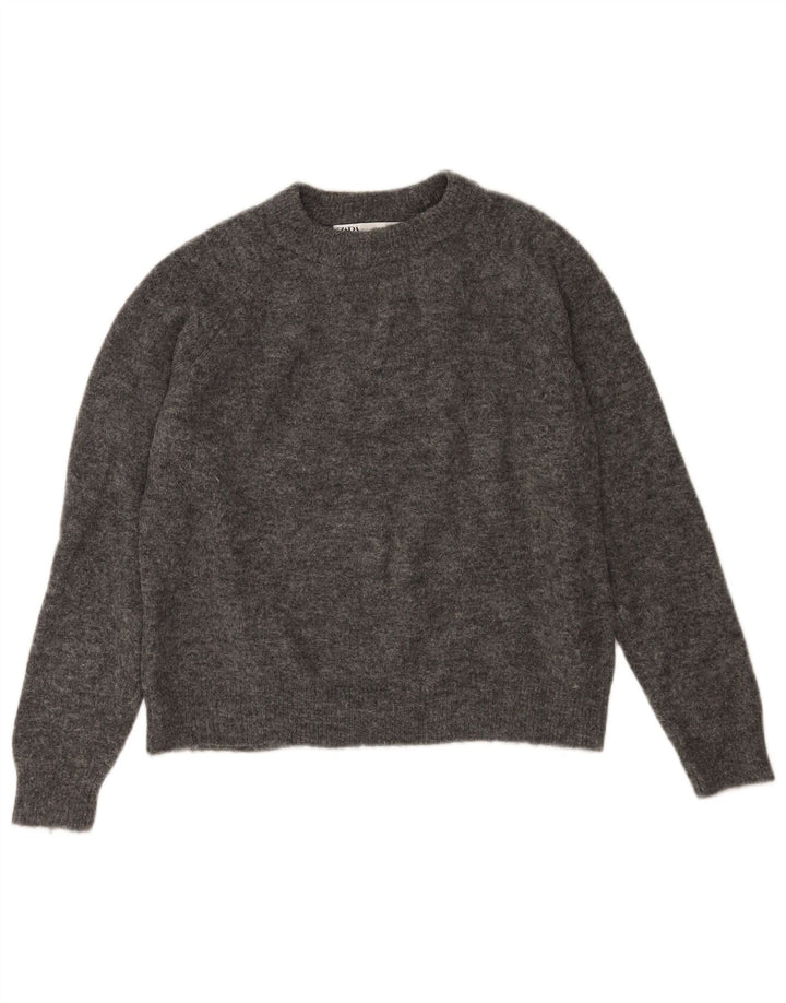 Damski sweter oversize z dekoltem w łódkę Zara UK 10, mały, szary nylon