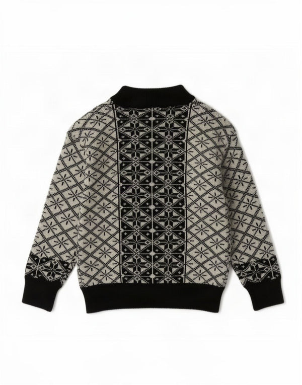 Chłopięcy sweter z golfem w stylu vintage, 7-8 lat, czarny, geometryczny spandex