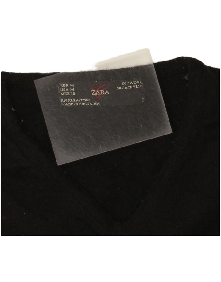 Męski sweter Zara z dekoltem w kształcie litery V, średniej czarnej wełny