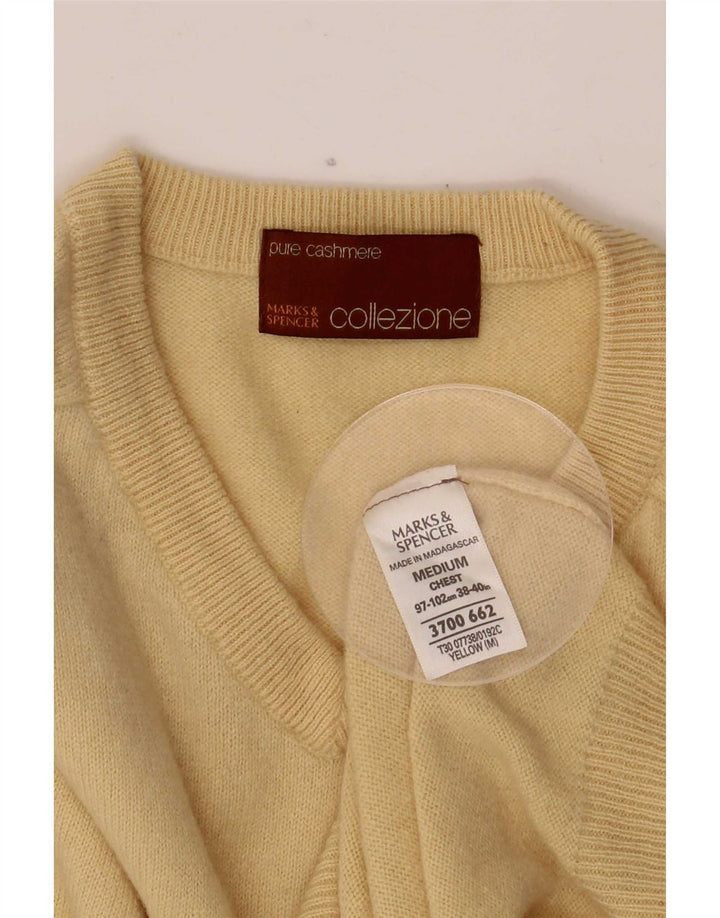 Marks & Spencer Męski sweter z dekoltem w kształcie litery V, średni żółty kaszmir