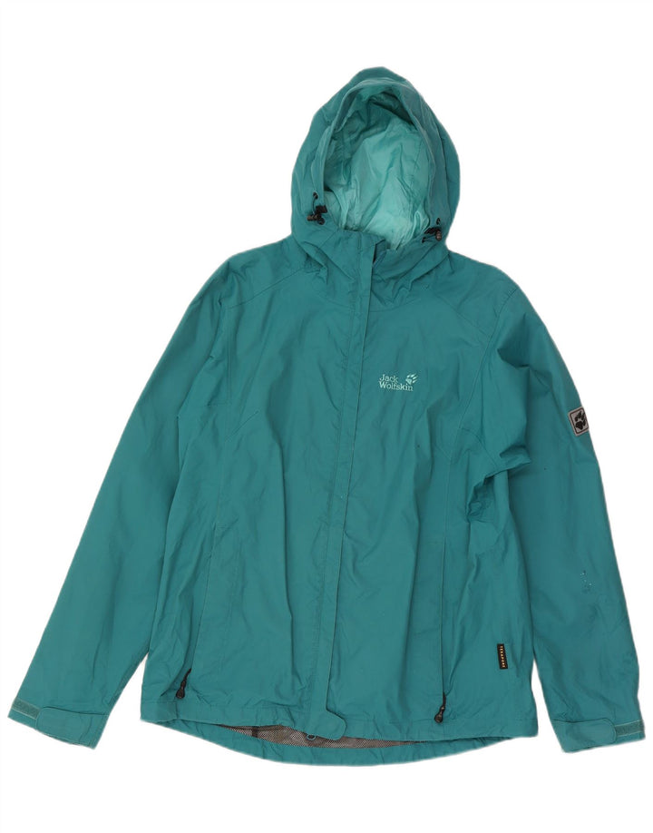 Damska kurtka przeciwdeszczowa z kapturem Jack Wolfskin UK 18 XL Turkusowy poliamid