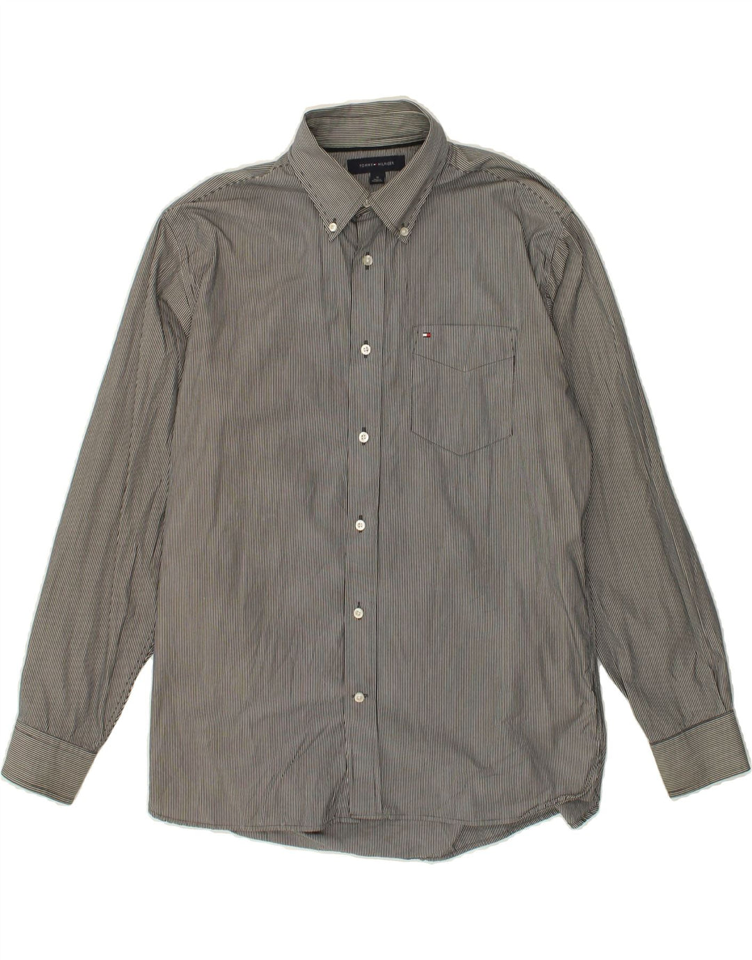TOMMY HILFIGER Mens Shirt Medium Grey Pinstripe Cotton Vintage Tommy Hilfiger and Second-Hand Tommy Hilfiger from Messina Hembry 