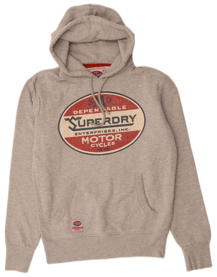 SUPERDRY Męski sweter z kapturem i grafiką, średnioszary, bawełniany