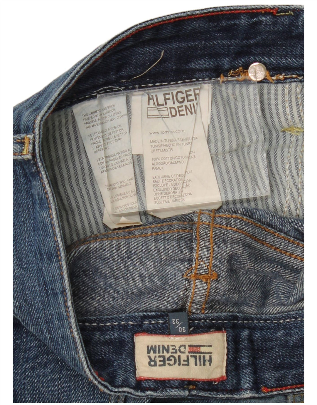 TOMMY HILFIGER Męskie proste dżinsy w trudnej sytuacji W30 L32 Niebieska bawełna