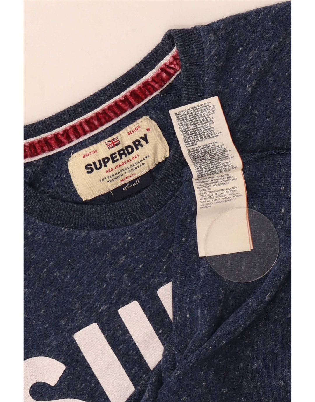 Męski T-shirt z grafiką Superdry, mały, granatowy, nakrapiany poliester
