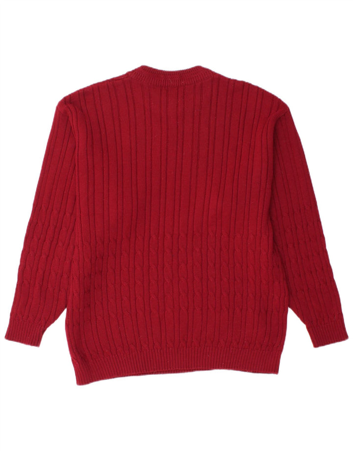 Męski sweter z okrągłym dekoltem w stylu VINTAGE, średnio bordowa wełna