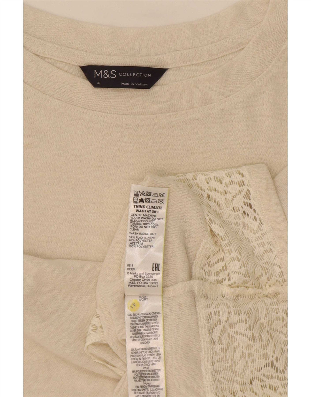 Marks & Spencer Damska koszulka oversize UK 16, duża, beżowa, lniana