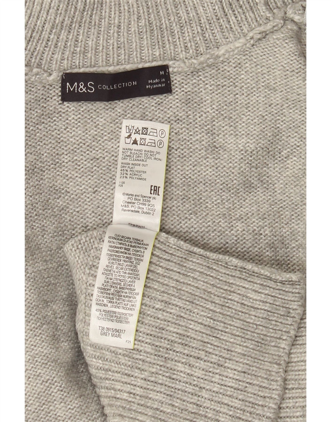 MARKS & SPENCER Womens Turtle Neck Jumper Sweater UK 14 Medium Grey Vintage Marks & Spencer and Second-Hand Marks & Spencer from Messina Hembry 