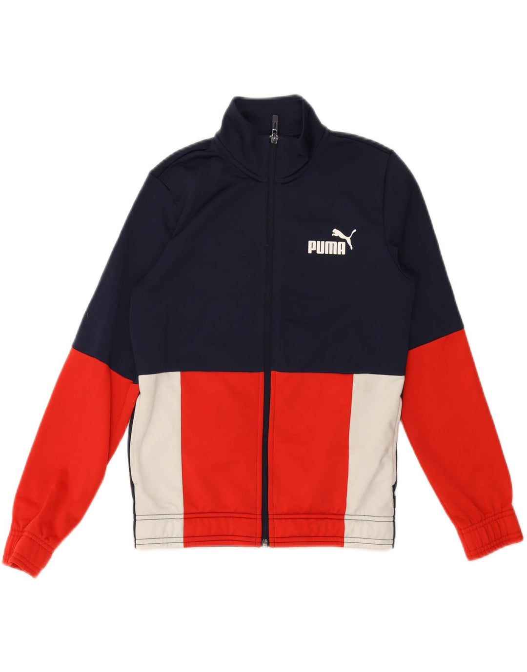 PUMA Boys Tracksuit Top Jacket 11-12 Years Navy Blue Colourblock Polyester
