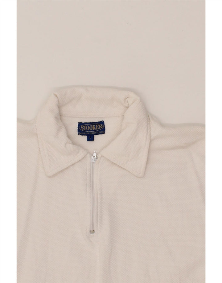 VINTAGE Mens Polo Shirt Large White Cotton Vintage Vintage and Second-Hand Vintage from Messina Hembry 