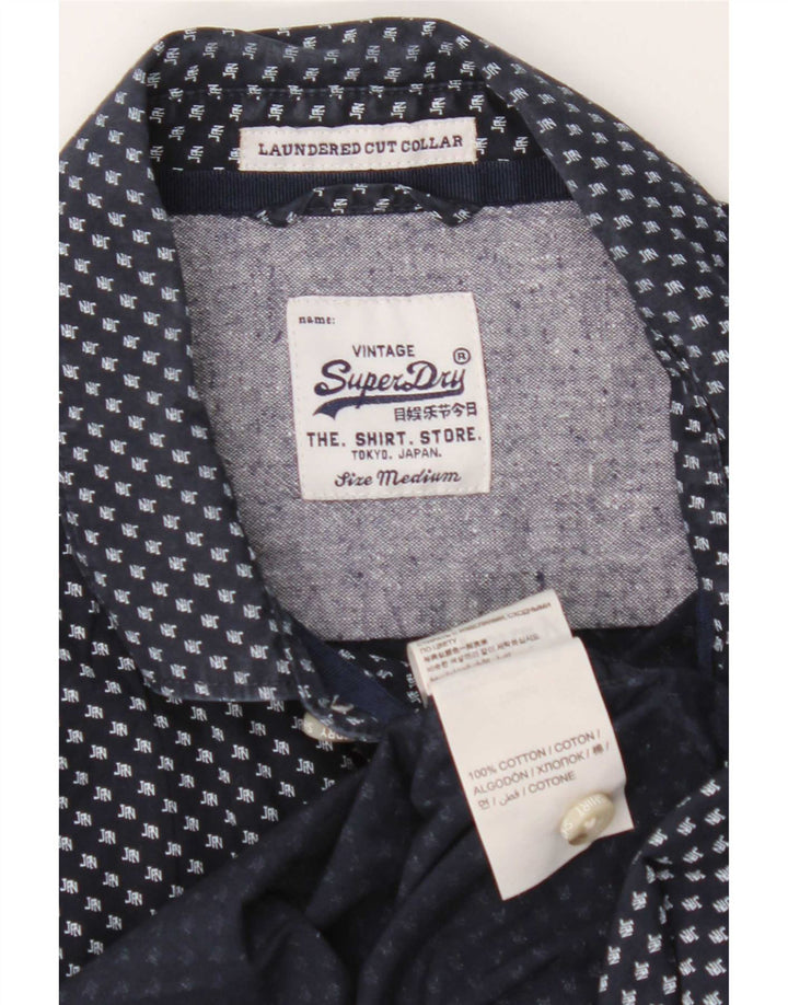 Męska koszula z krótkim rękawem Superdry, średnia, granatowa, geometryczna bawełna