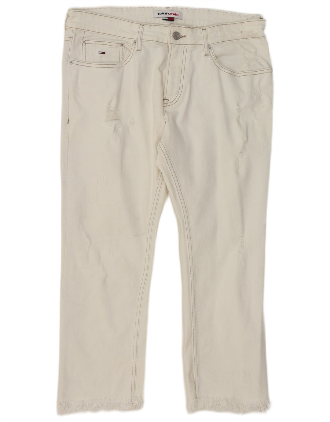 TOMMY HILFIGER Womens Distressed Cropped Jeans W33 L24 White Cotton