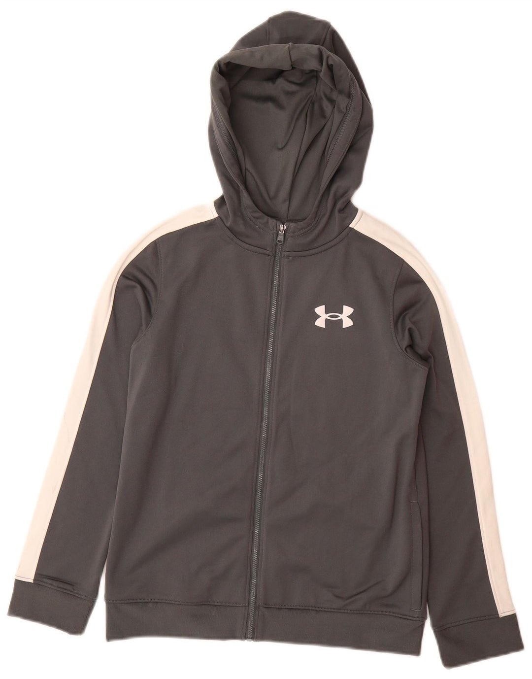 UNDER ARMOUR Chłopięcy sweter z kapturem i zamkiem, 9-10 lat, średnioszary, z blokami kolorów
