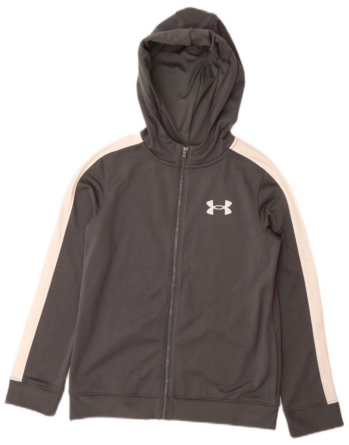 UNDER ARMOUR Chłopięcy sweter z kapturem i zamkiem, 9-10 lat, średnioszary, z blokami kolorów