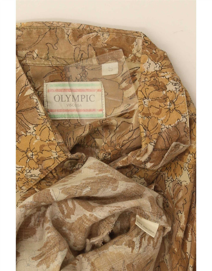 Koszula męska z krótkim rękawem w stylu vintage, mała brązowa wiskoza w kwiaty