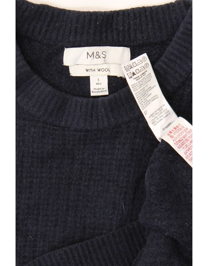 Marks & Spencer Męski sweter z okrągłym dekoltem, duży, granatowy, akrylowy