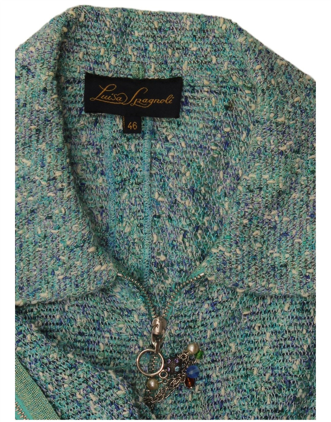 Damska marynarka Luisa Spagnoli z zamkiem błyskawicznym IT 46, duża niebieska nakrapiana