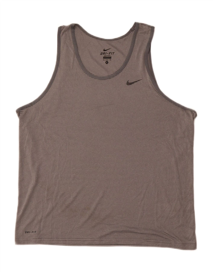NIKE Mens Vest Top XL Grey Striped Polyester