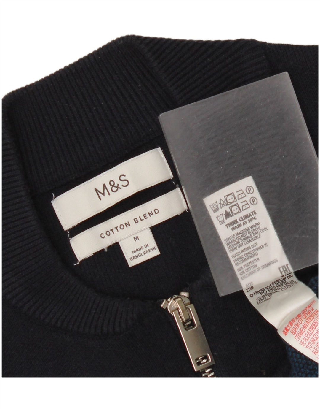 Marks & Spencer Męski sweter zapinany na zamek, średni granatowy w paski