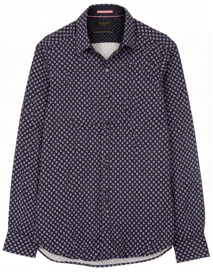 Koszula męska Ted Baker, rozmiar 2, mała, granatowa, bawełniana w kwiaty