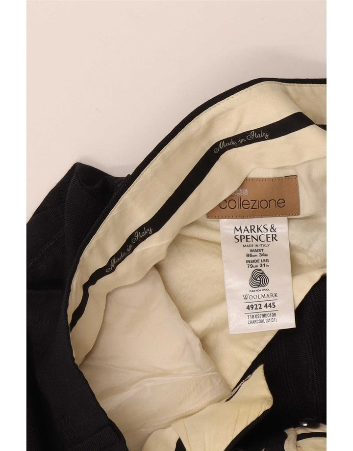 Marks & Spencer Męskie spodnie garniturowe W34 L31 Szara wełna