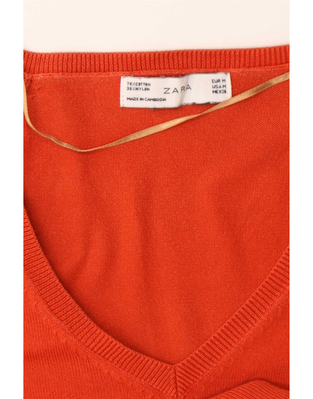 Sweter damski Zara z dekoltem w kształcie litery V, UK 12, średni pomarańczowy, bawełniany