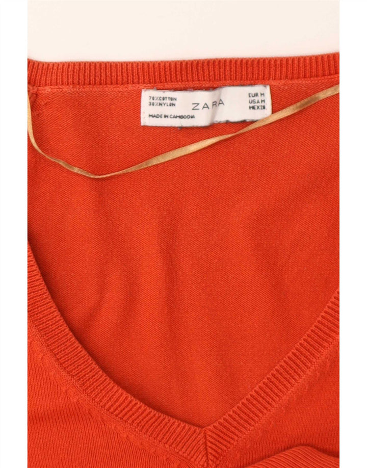 Sweter damski Zara z dekoltem w kształcie litery V, UK 12, średni pomarańczowy, bawełniany