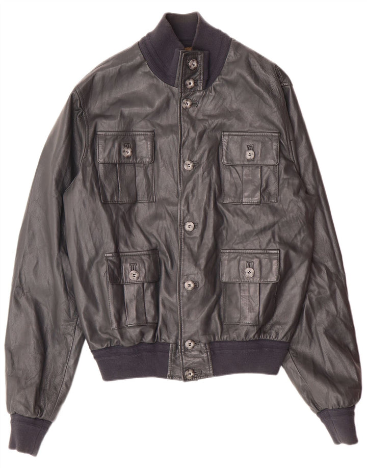 Vintage męska skórzana kurtka bomber UK 36 mała szara skóra