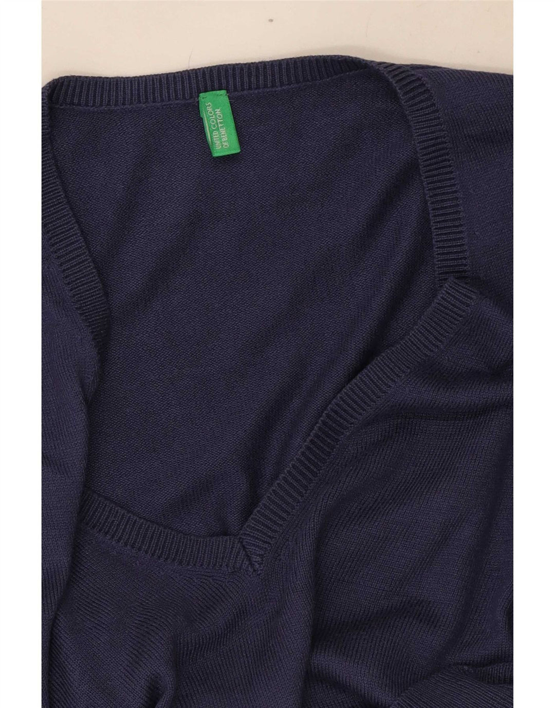 Sweter damski Benetton z dekoltem w kształcie litery V, UK 8, mały, granatowy