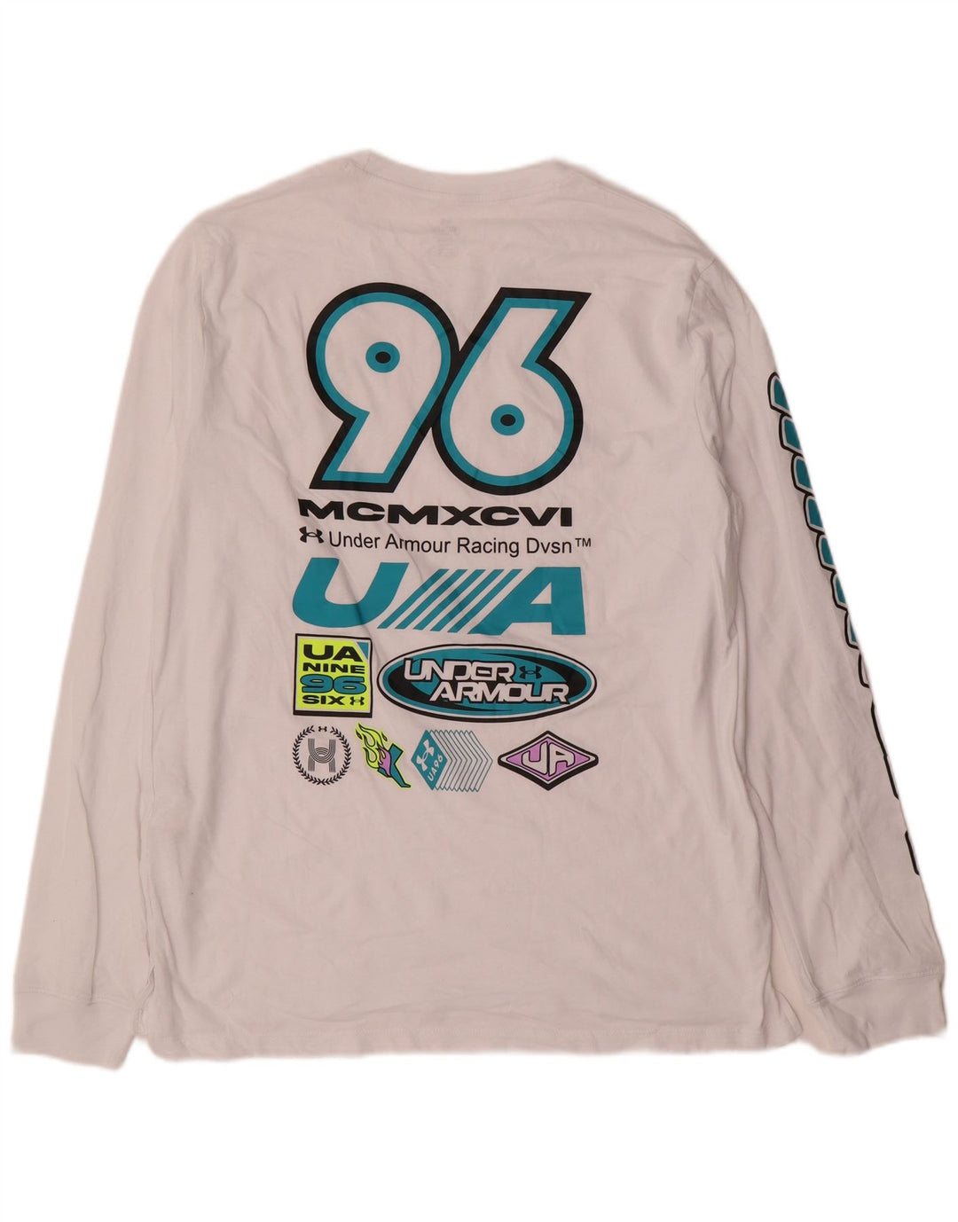 Męski graficzny top Under Armour z długim rękawem, duży, biały, bawełniany