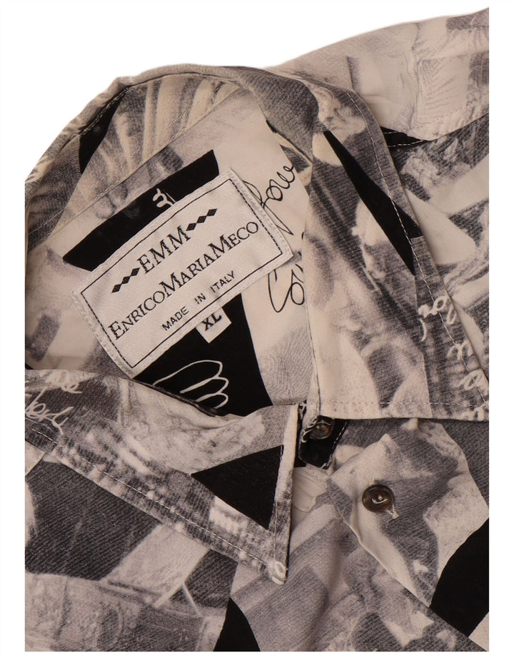 Męska koszula w stylu vintage z grafiką XL, szara patchworkowa