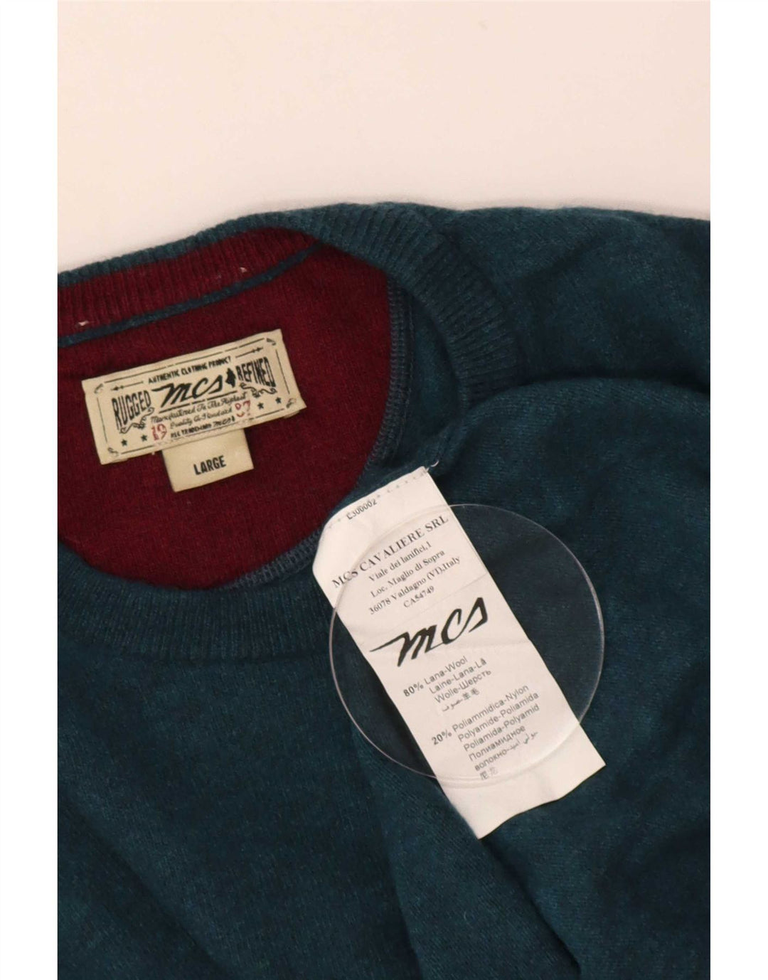 Marlboro Classics Męski sweter z okrągłym dekoltem, duży, niebieski, wełniany