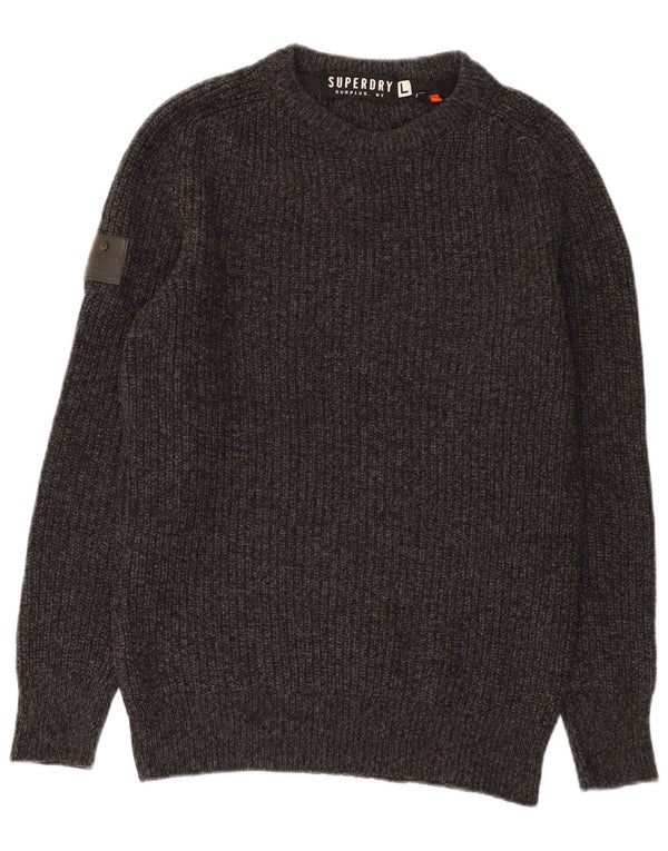 Męski sweter Superdry z dekoltem w łódkę, duży, szary, wełniany