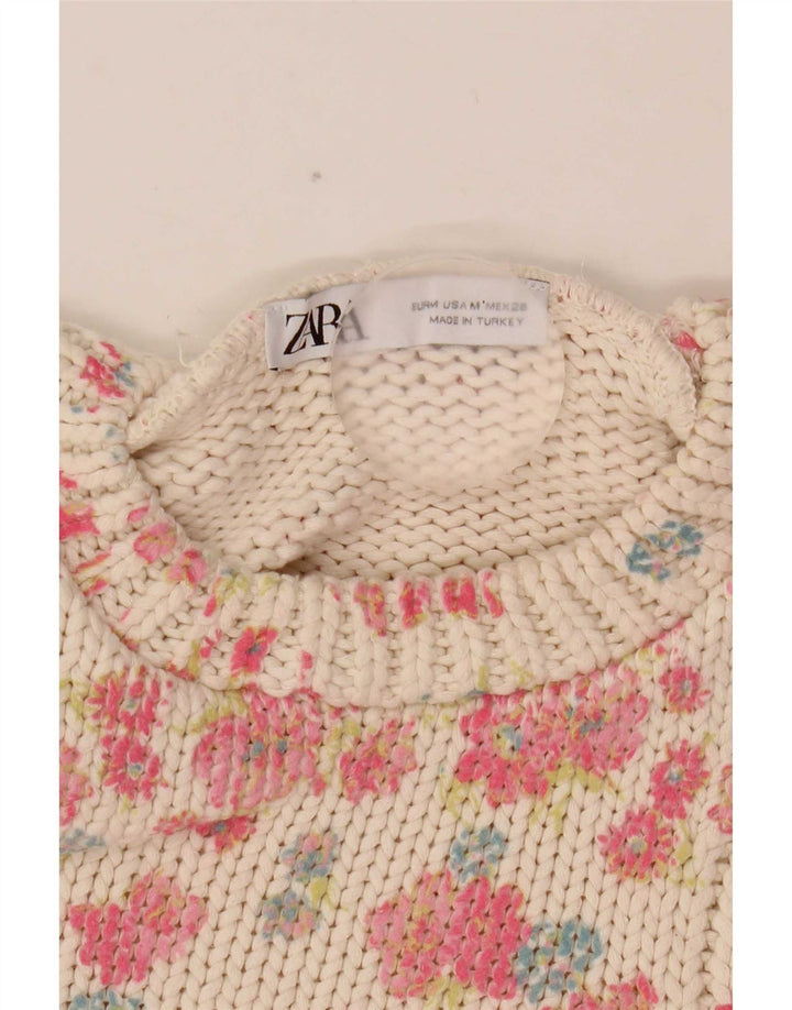 Damski podkoszulek Zara Crop Vest UK 12 Średni biały kwiatowy poliester