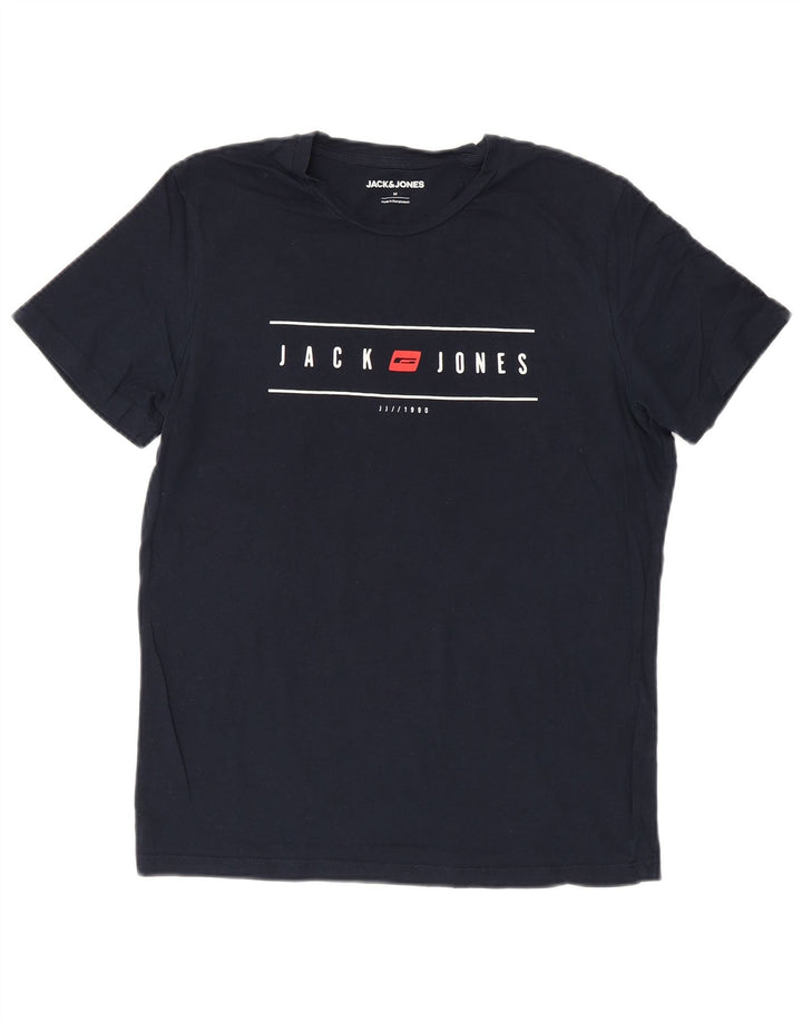 JACK & JONES Mens Graphic T-Shirt Top Medium Navy Blue Cotton