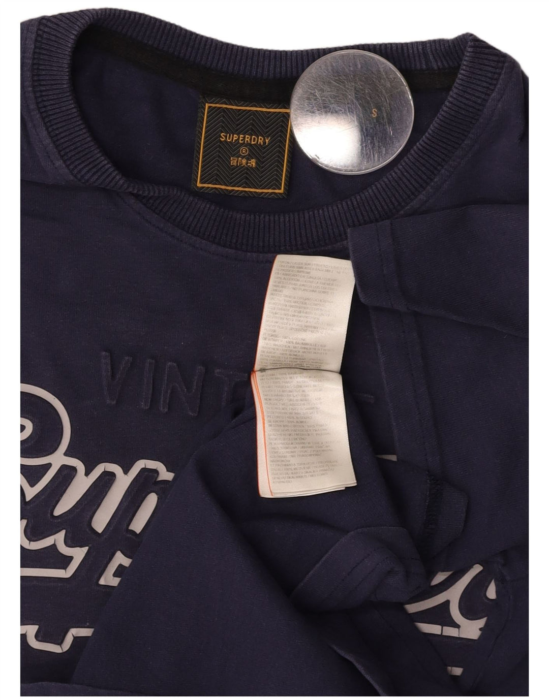 SUPERDRY Męski T-shirt z grafiką, mały, granatowy, bawełniany