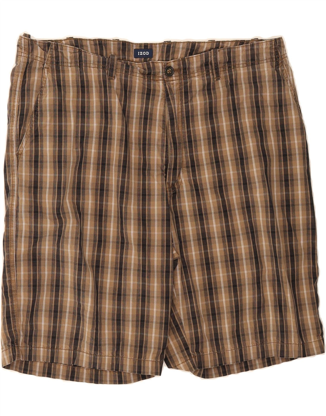 IZOD Mens Chino Shorts W40 XL Brown Check Cotton Vintage Izod and Second-Hand Izod from Messina Hembry 