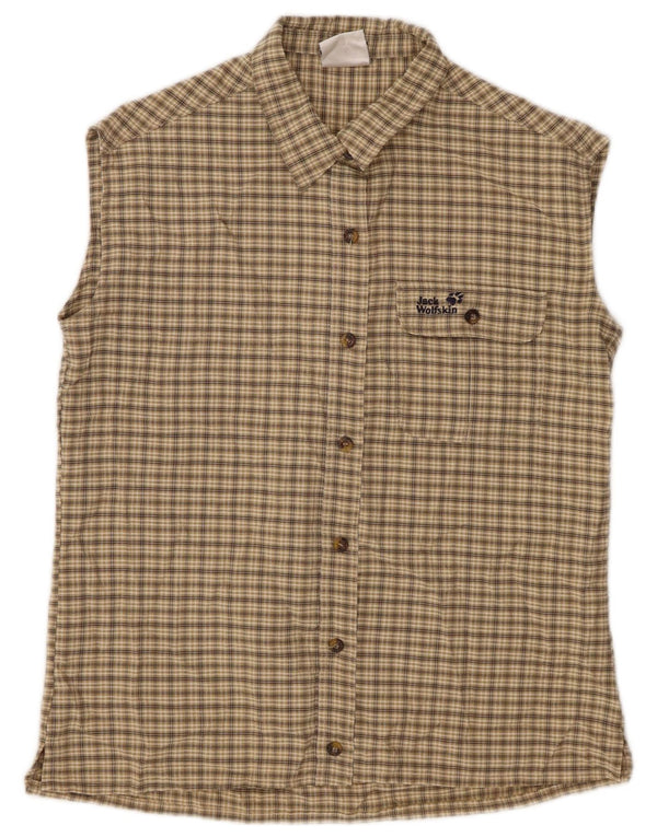 Damska koszula bez rękawów JACK WOLFSKIN UK 10 w małą beżową kratkę, poliester