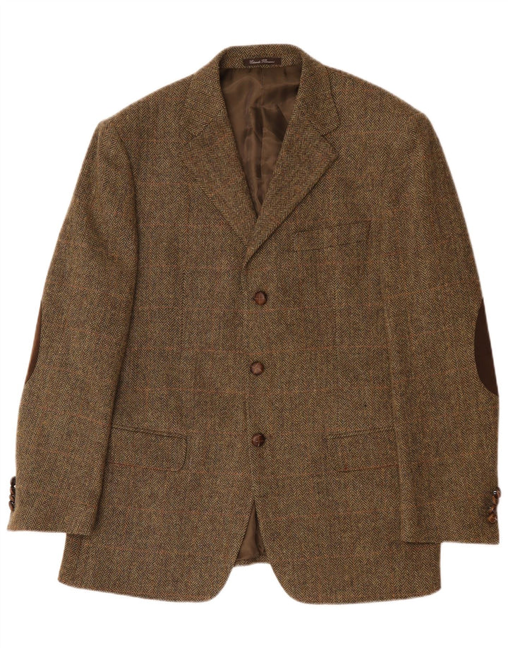Vintage męska marynarka zapinana na 3 guziki IT 52 XL Khaki, wełna w jodełkę