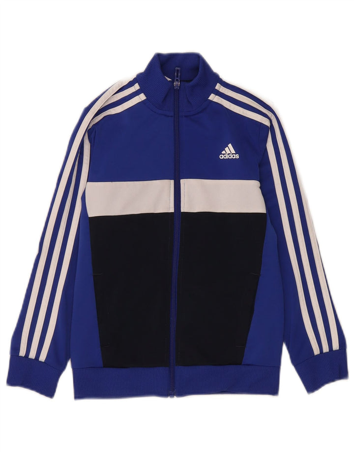 Chłopięca kurtka dresowa Adidas 7-8 lat Niebieski poliester z blokami kolorów