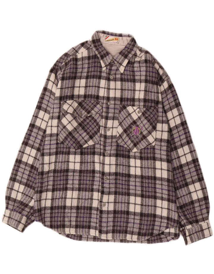 MAZZONETTO Męska koszula flanelowa w małą szarą kratę wełnianą