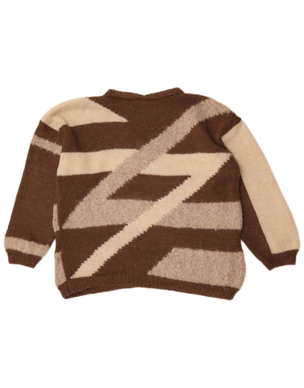 Sweter damski w stylu vintage z okrągłym dekoltem UK 16, duży, brązowy kolor