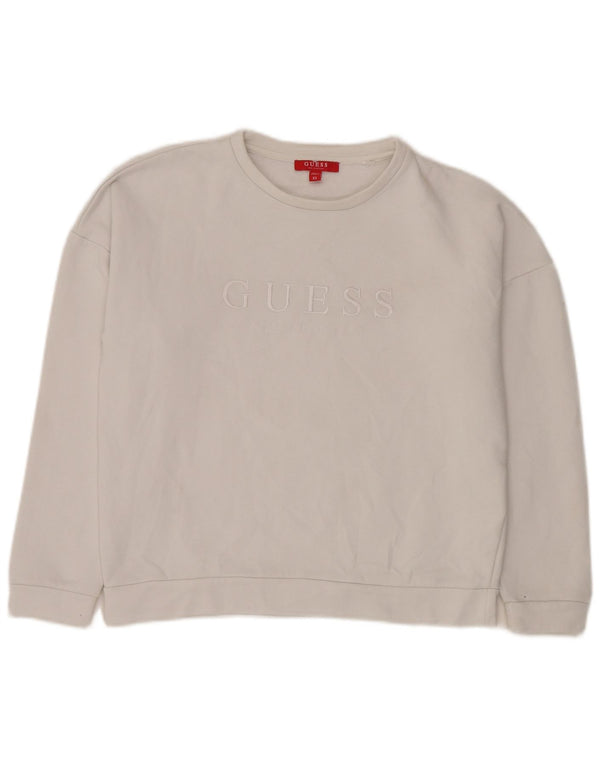 Damska bluza Guess o swobodnym kroju z grafiką, UK 6 XS, biała bawełna