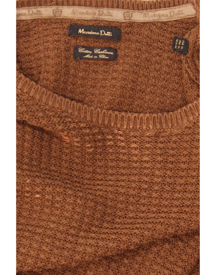 Męski sweter z okrągłym dekoltem Massimo Dutti XL, brązowy, bawełniany