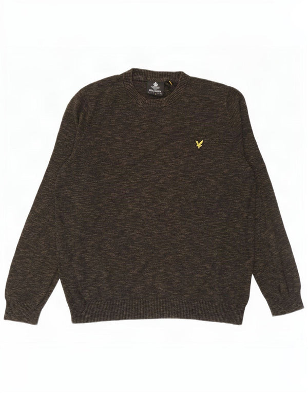 Męski sweter z okrągłym dekoltem Lyle & Scott, duży, bawełniany w kolorze khaki