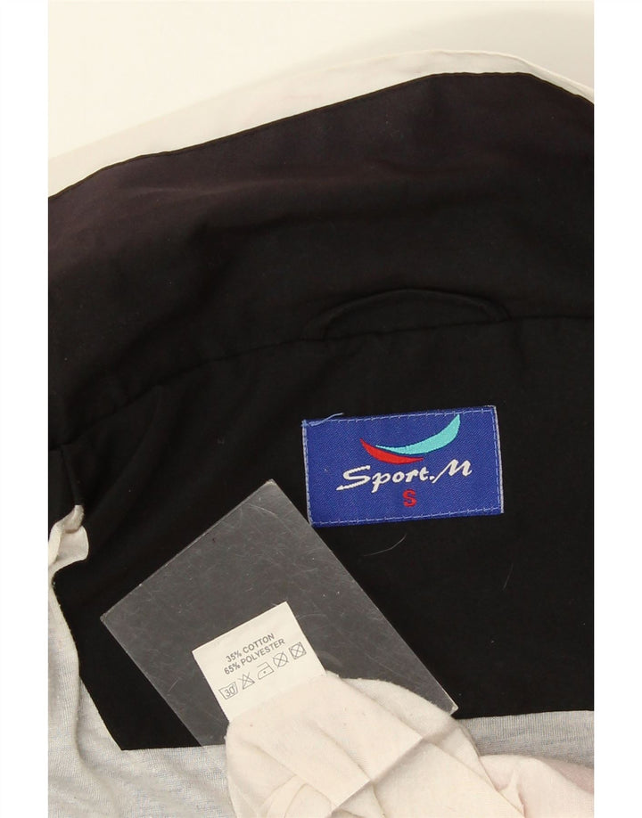 Męska kurtka dresowa w stylu vintage, mała, czarna, poliestrowa z blokami kolorów