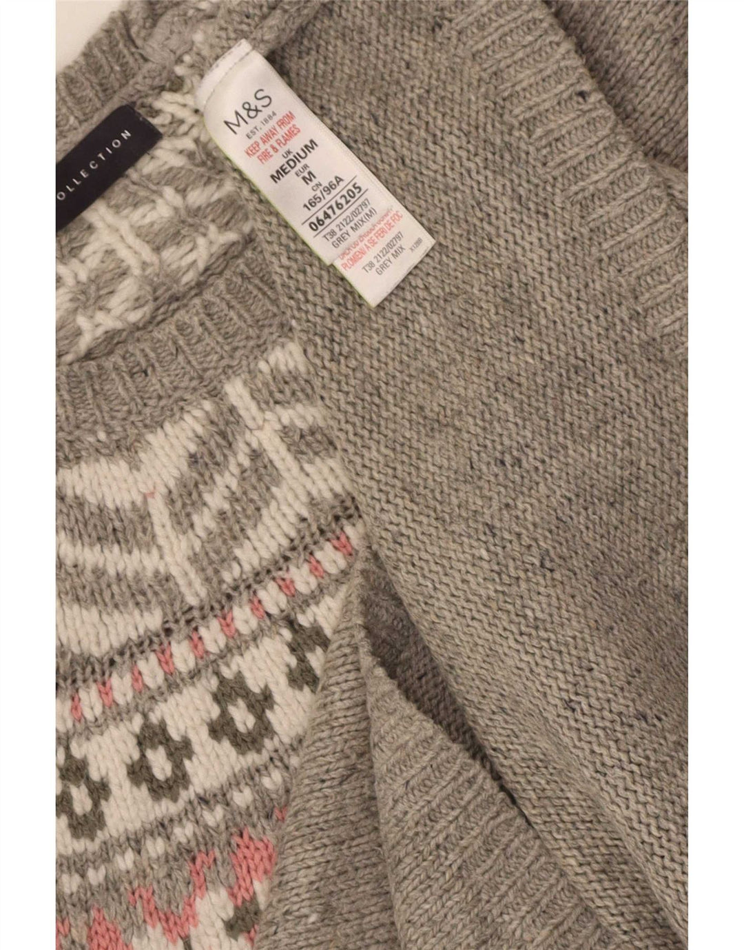 Marks & Spencer Damski sweter z dekoltem w łódkę UK 12 Średni szary Fair Isle
